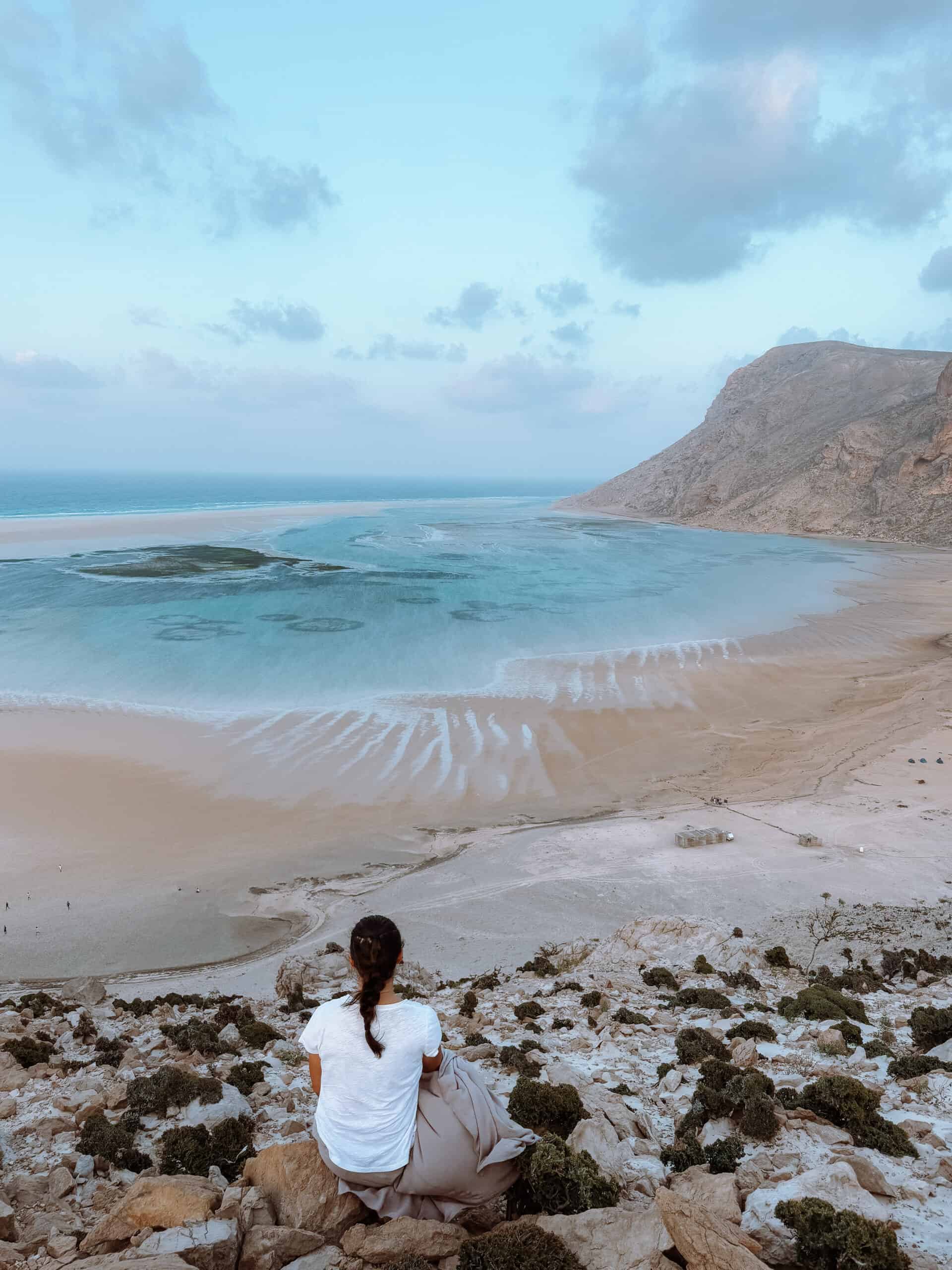 View over Detwah Lagoon from a hilltop on Socotra Island.