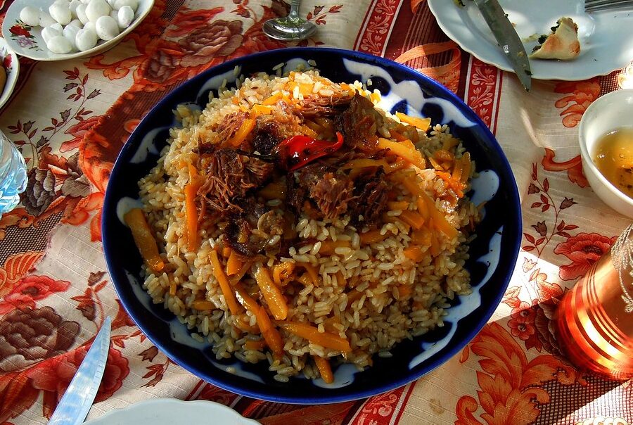 Osh or plov (rice pilaf) dish in Uzbekistan